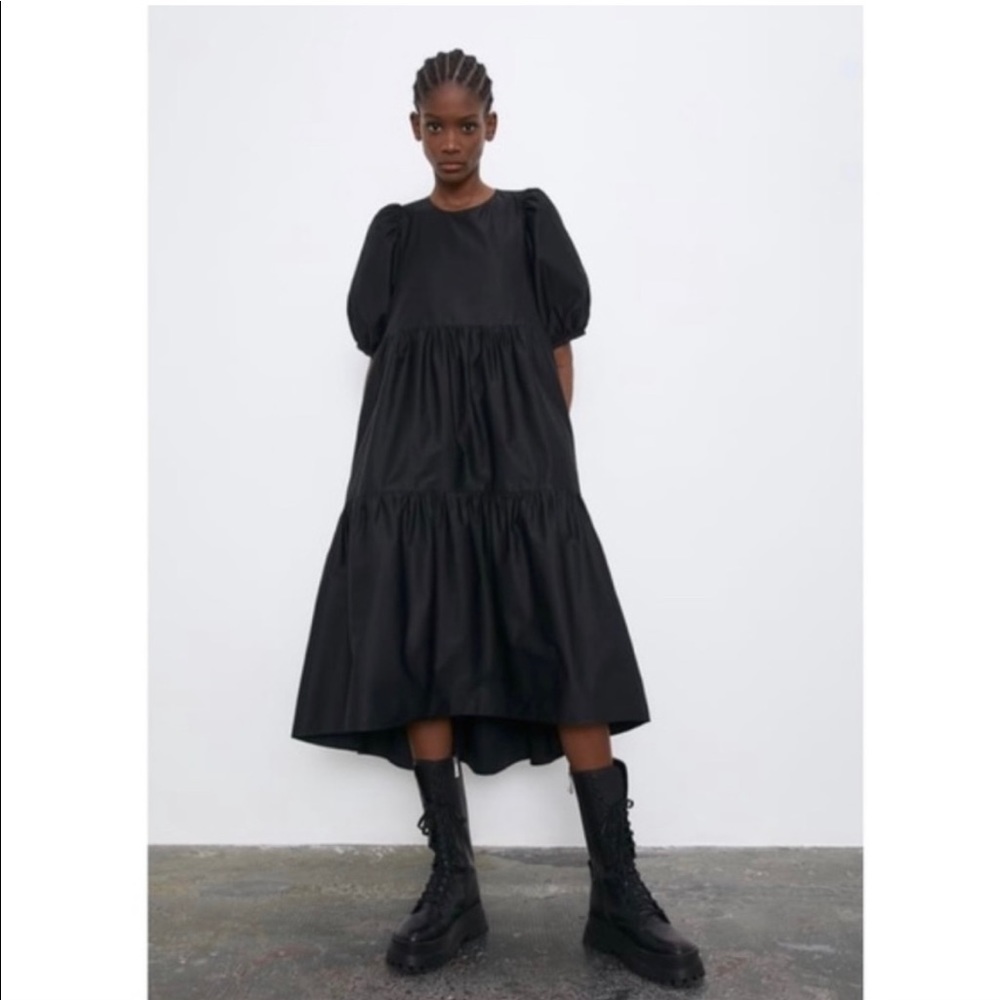 Zara asymmetrical black poplin dress